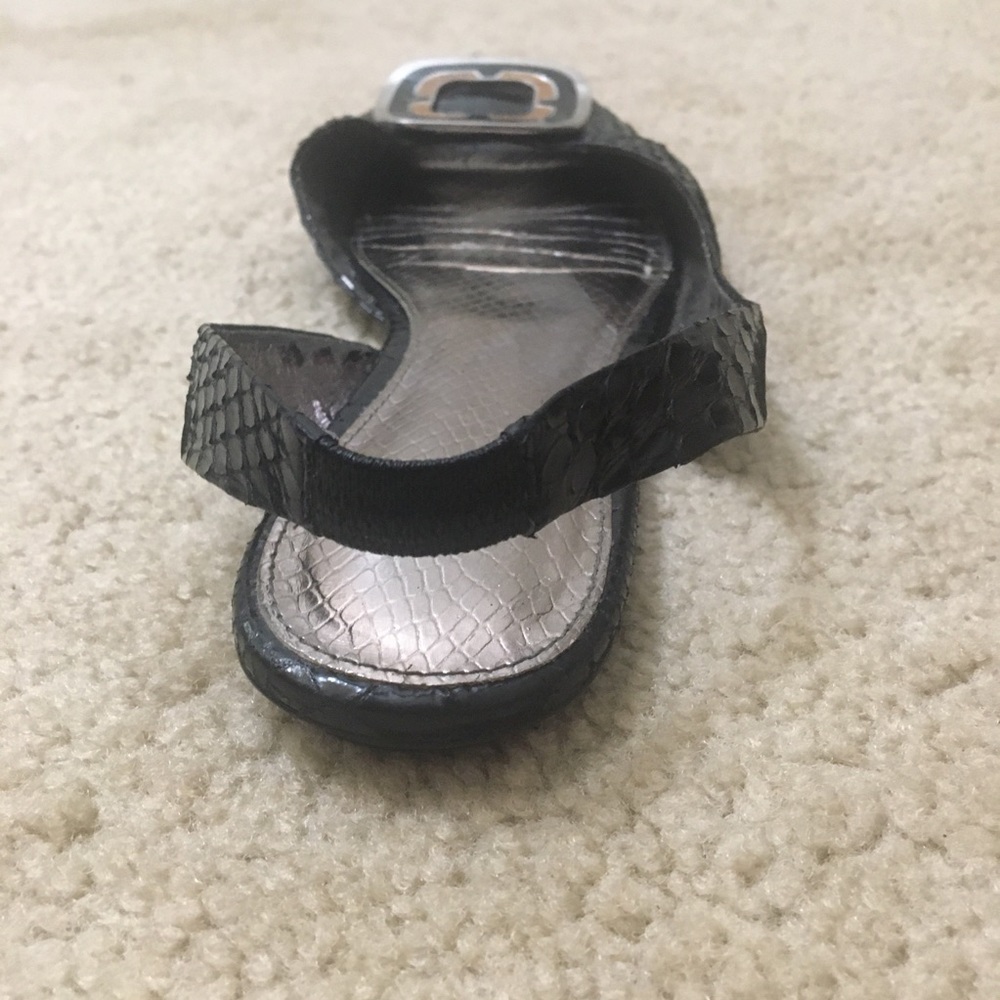 Sam Edelman Erica Flats Peep Toe Snakeskin Embossed Leather Slingback Black - Picture 3 of 13